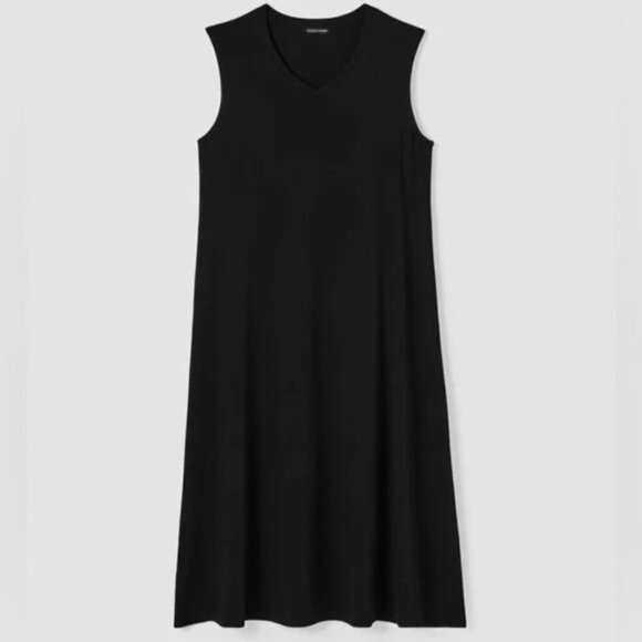 Eileen Fisher Stretch Jersey Knit V-Neck Tank Midi Dress Medium Black - Picture 5 of 11